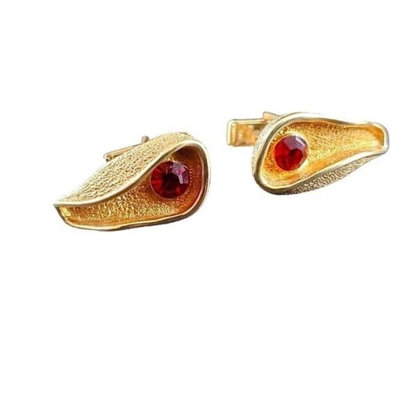 VINTAGE Men's JUDY LEE Gold-Tone & Ruby Red Gem Cuff Links Cufflinks - Picture 1 of 3